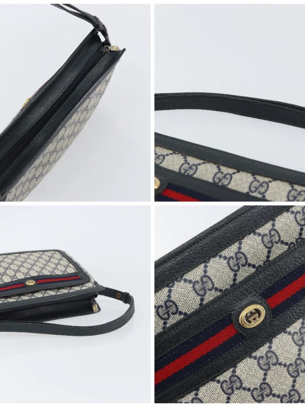 GUCCI GG Supreme Sherry Line Shoulder Bag PVC Navy Gold 41 02 090 Auth 159405 - Picture 16 of 16